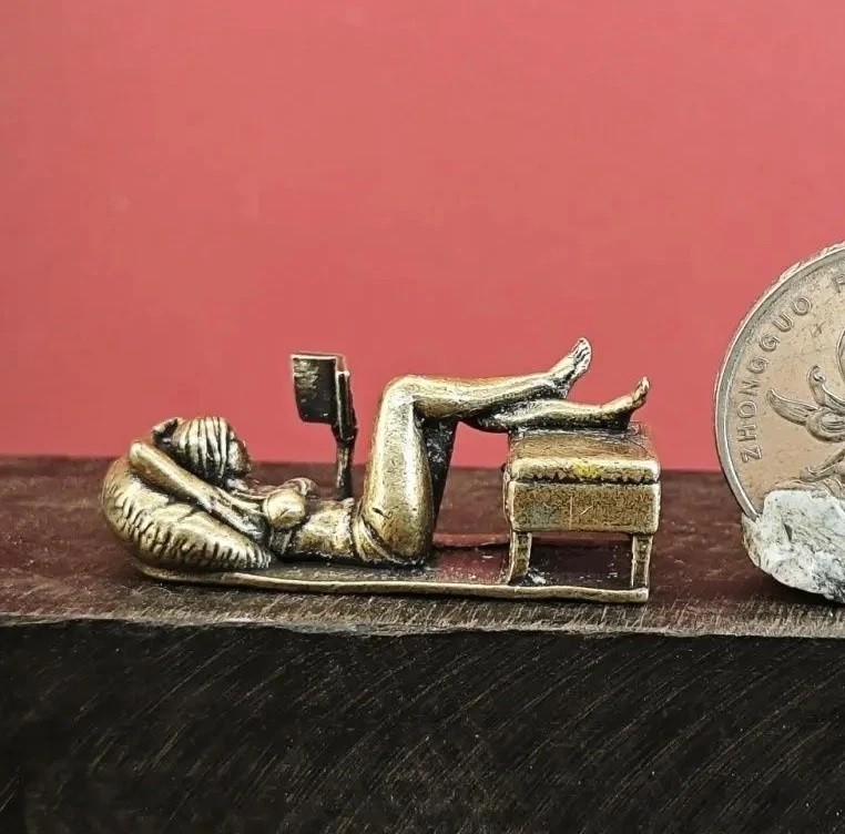 Brass Reading Beauty Animal Figurine Miniature Statue Table Home Decoration Toy