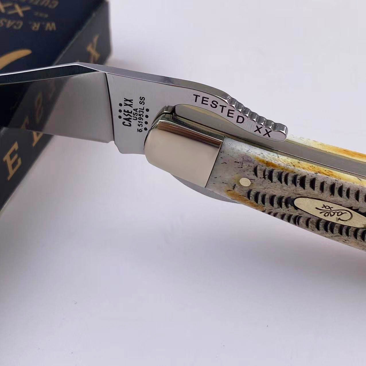 New Case xx 65303 6.5 BoneStag RussLock Stainless Blade Folding Pocket Knife