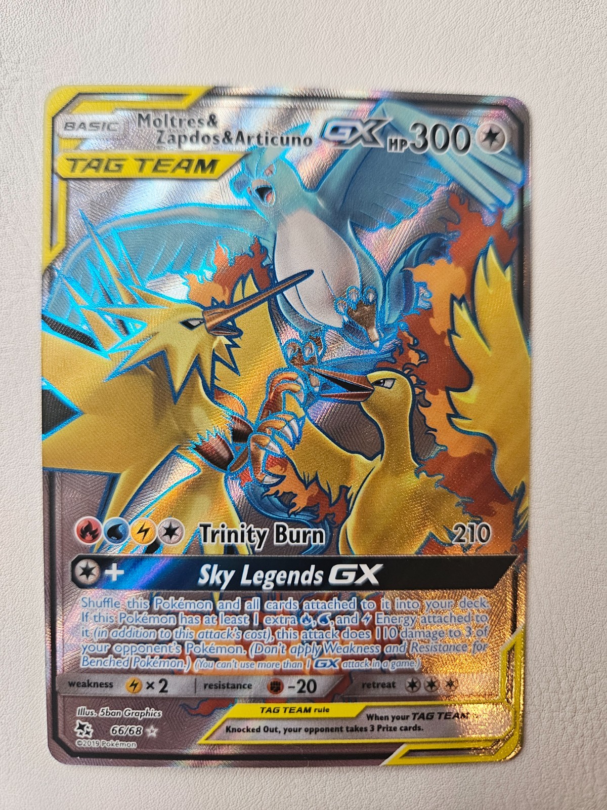 Moltres & Zapdos & Articuno GX (Full Art) 66/68 Hidden Fates Holo – NM+