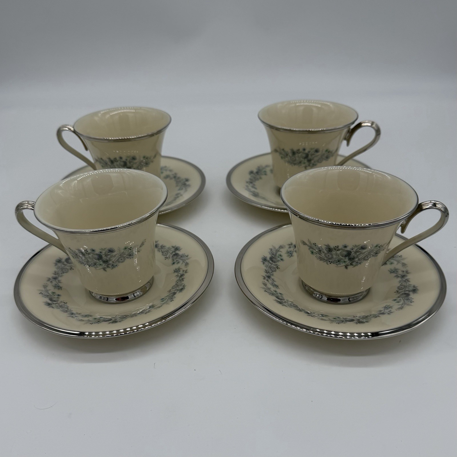 Lot of 4 Vintage Lenox Repertoire Platnium Cup and Saucer Sets 1972-86