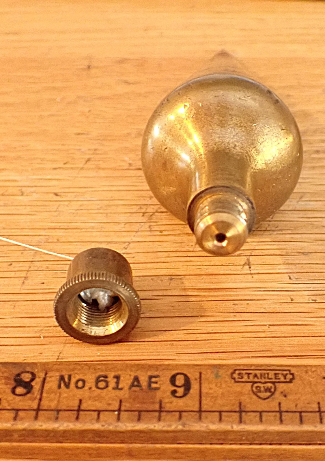 ANTIQUE⌛K&E 12.0 Oz Brass Cone PLUMB BOB🛠️Threaded Top🛠️Steel Tip🛠️ 1