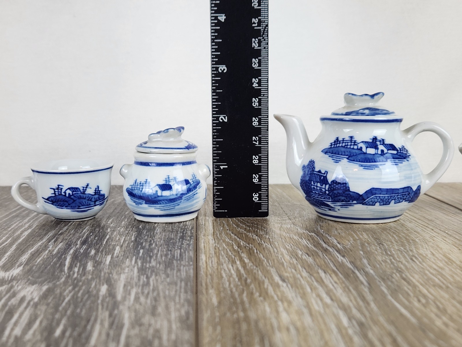 Vintage Mini Chinese Blue Canton Tea Set Blue White Chinoiserie Child’s Tea Set