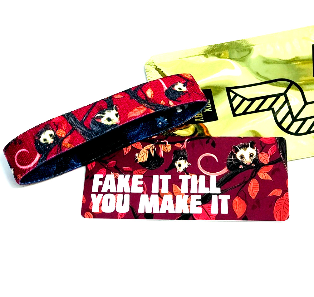 ZOX *FAKE IT TILL YOU MAKE IT* Silver Single Med Goldie Wristband w/Card POSSUM