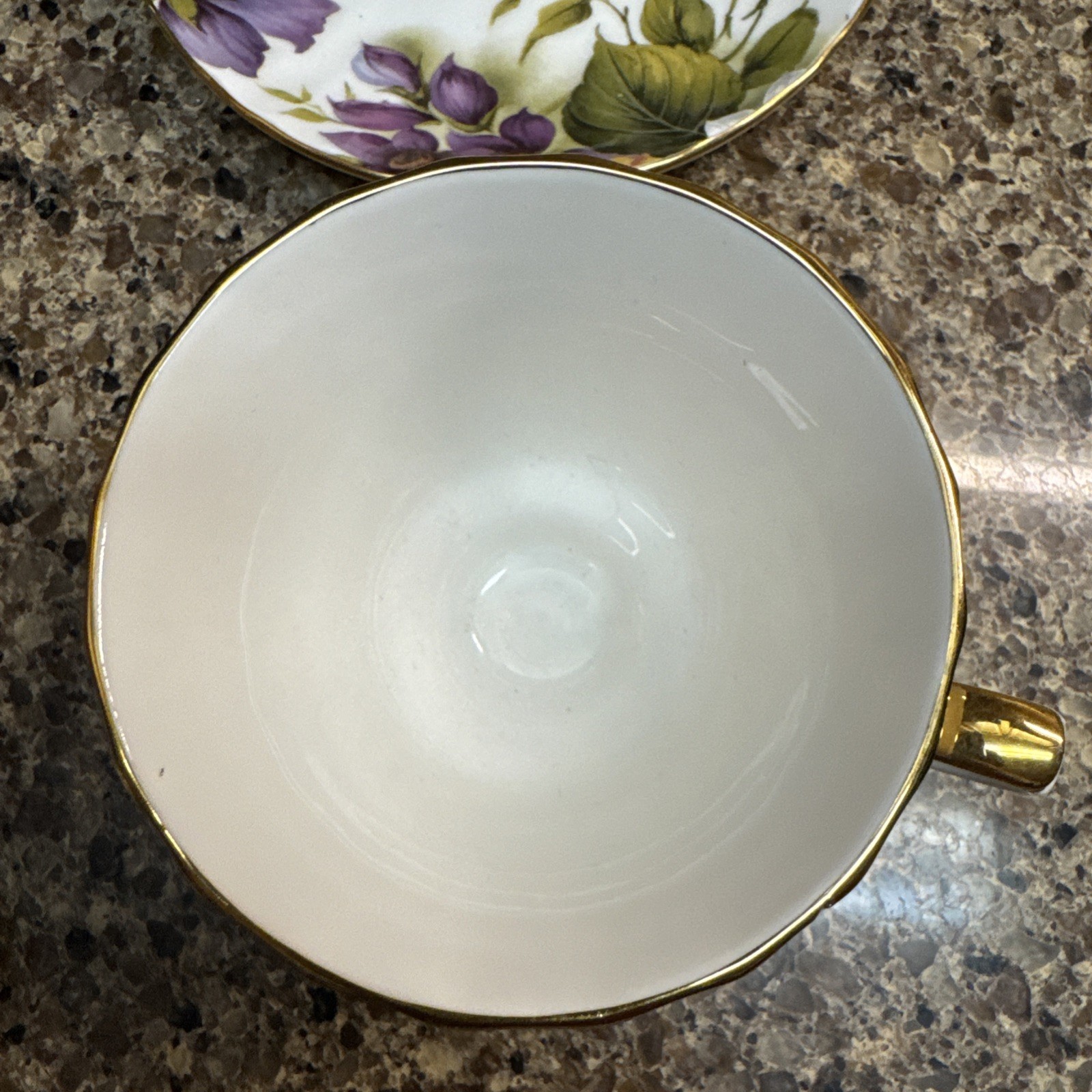Duchess Bone China England Pansies Footed Tea Cup & Saucer Gold Trim MINT