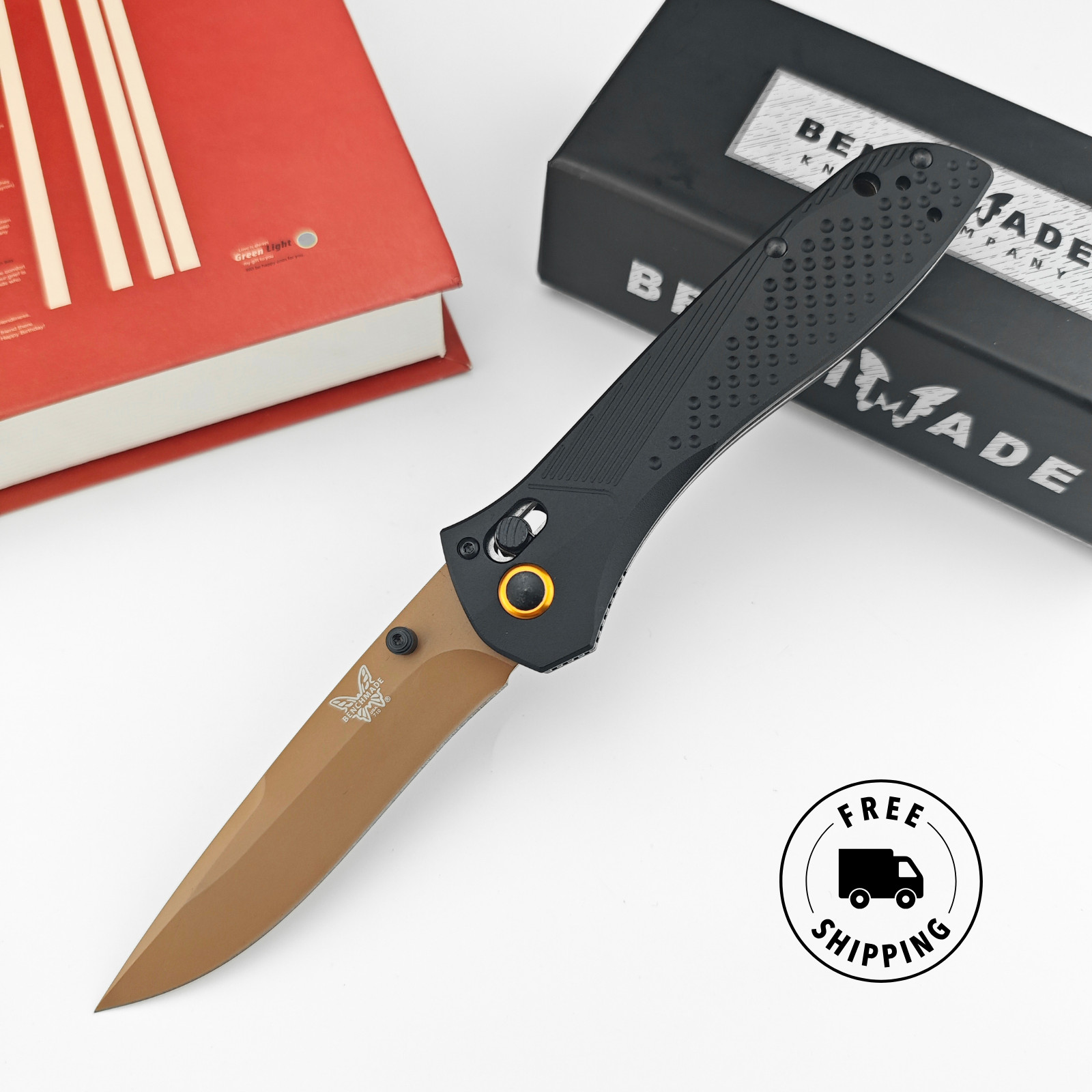 Benchmade 710 Folding Pocket Knife Black Handle Bronze Blade EDC