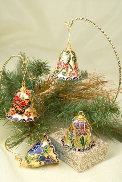 Hand Crafted Cloisonne Enameled Christmas Bell Ornament Sold By 1 Piece