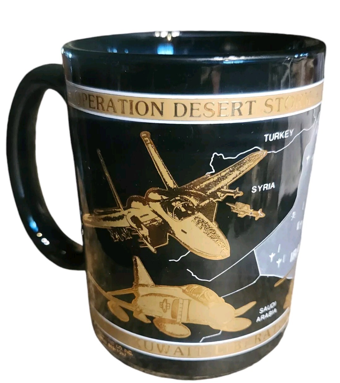 Vtg 14oz Desert Storm Coffee Mug 1991 Commemorative Black 22KGold Hand Wash Only