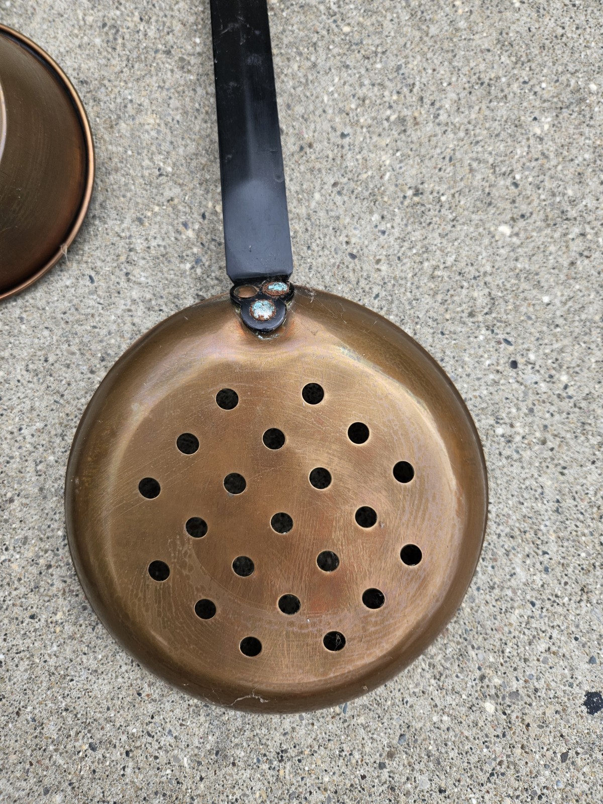 Vintage Copper Set with Black Handles, Kitchen Decor, Wall Hanging
