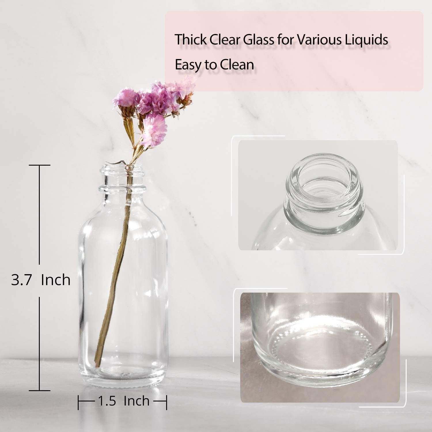 Glass Bottles Small Clear 2oz with Lids Funnels Labels 12 Pack