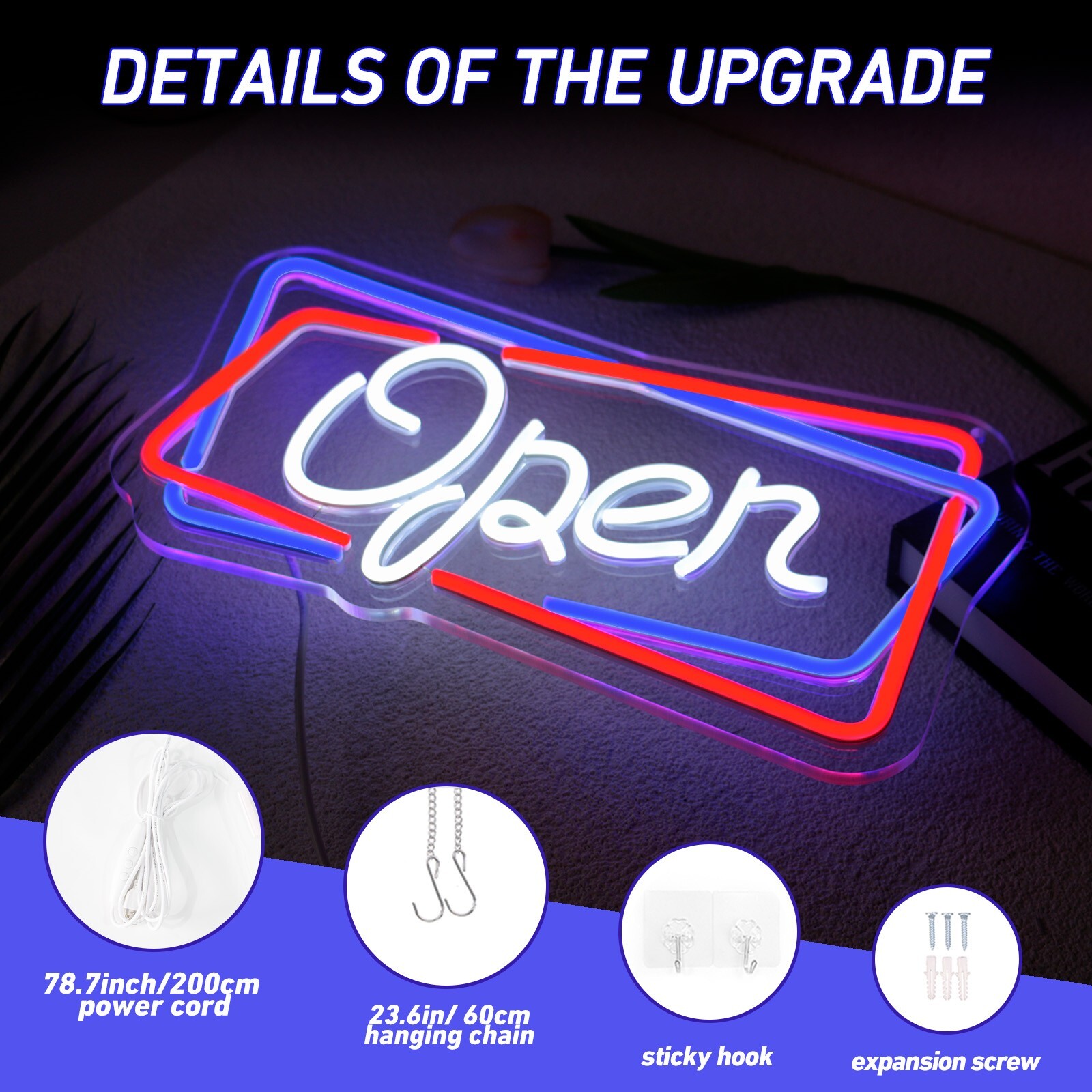 Dimmable Open Neon Sign USB Neon Light Stylish Decor for Bars, Restaurants