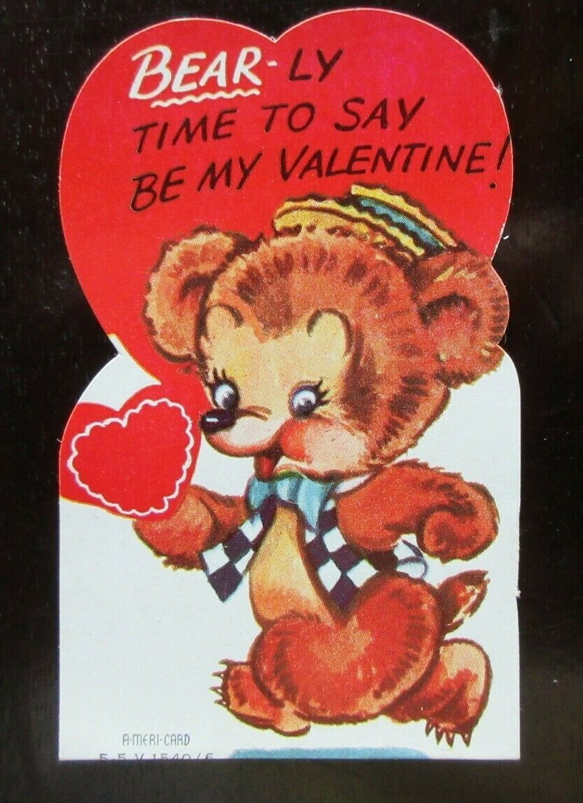 Vintage „NEW“ A-MERI-CARD Valentine ANTHROPOMORPHIC BEAR – BEAR-LY TIME