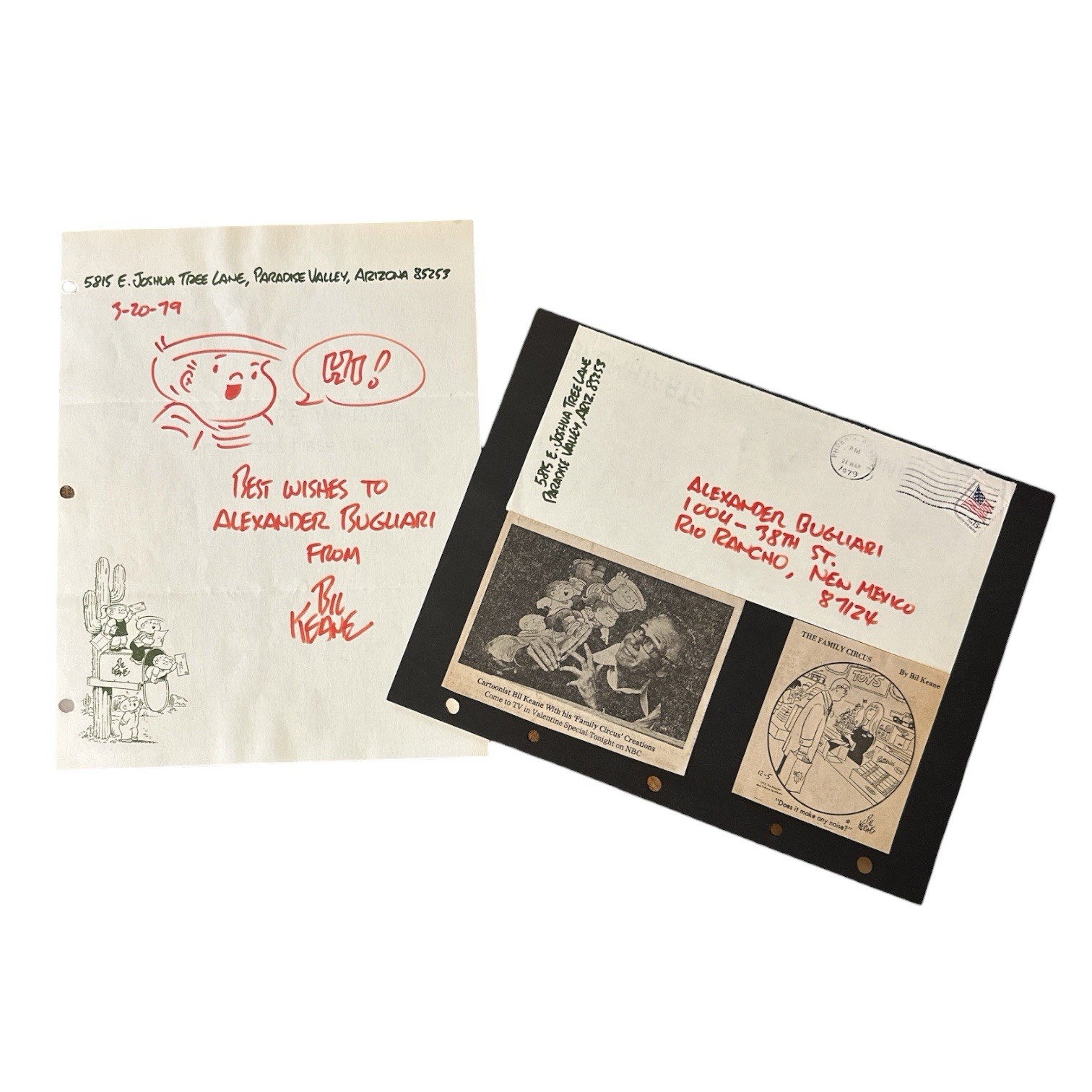 Bill Keane (d. 2011) Handwritten Letter & Original Sketch “Family Circus” Artist