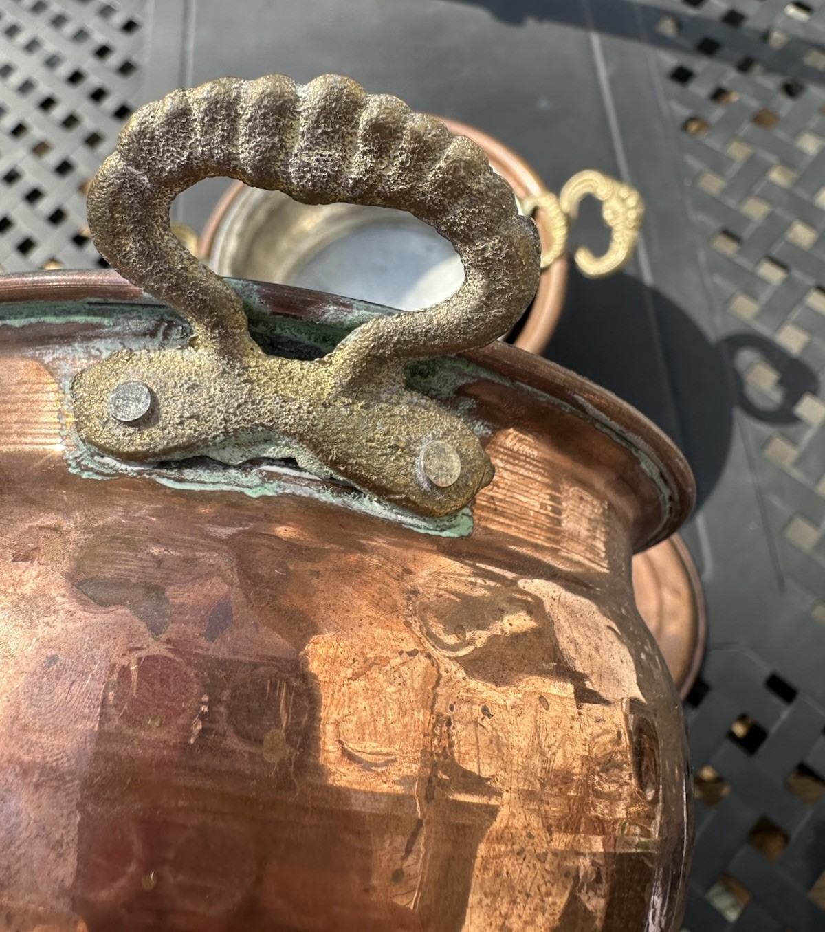 Turkish Copper Lidded Pots Set of 3 Brass Handles Decorative Kitchen Display