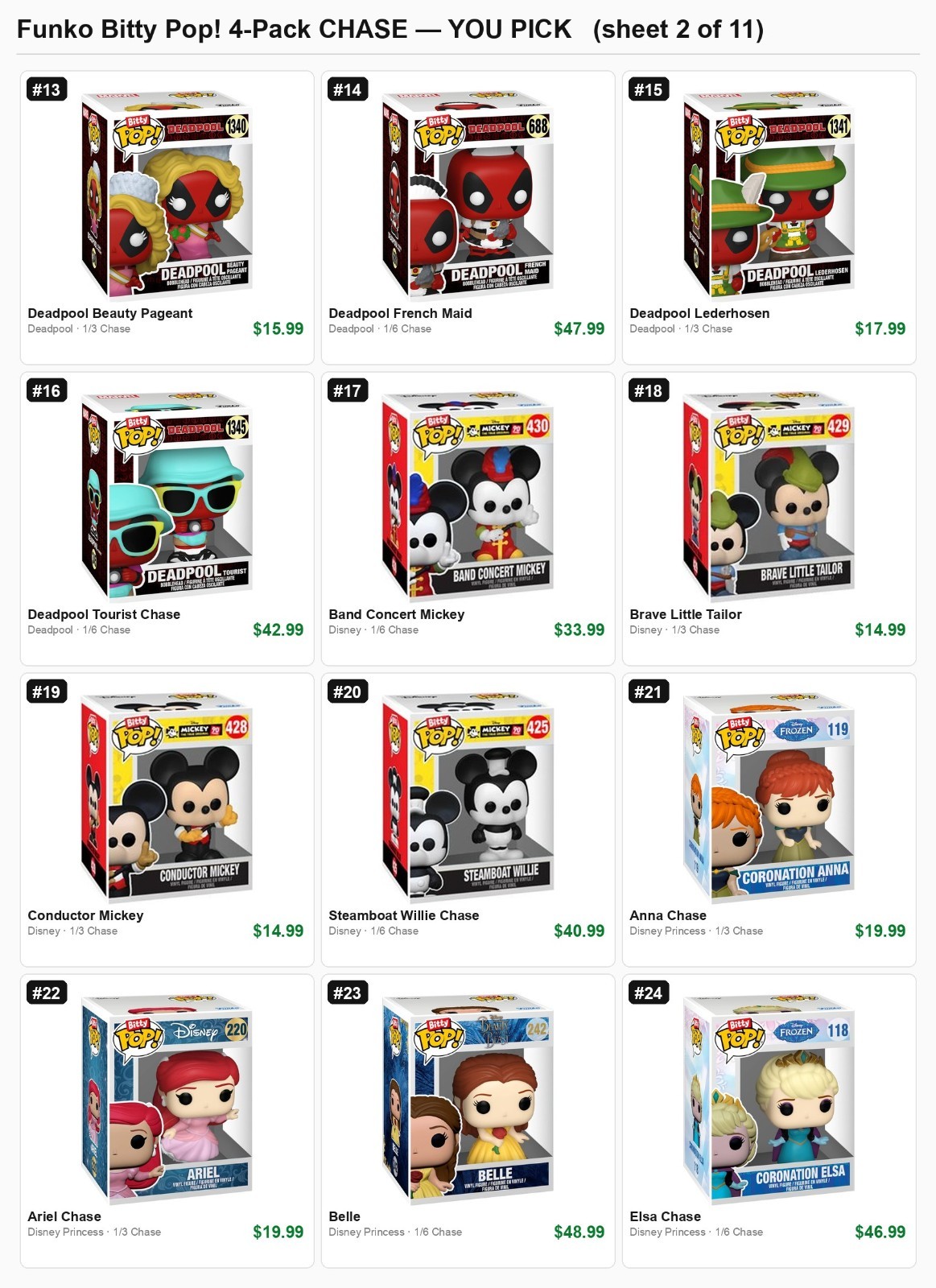 Funko Bitty Pop! 4-Pack CHASE Figures – You Pick – Variety Marvel DC Anime More