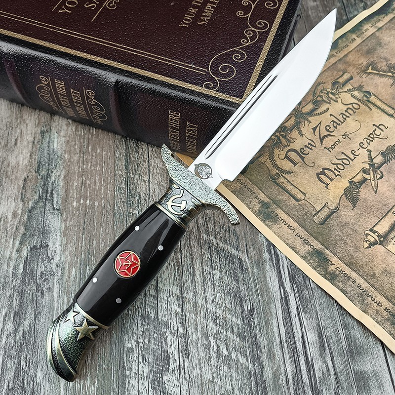 Russian 10″ Finka KGB NKVD Fixed Blade Knife Hunting Outdoor Knife with Sheath
