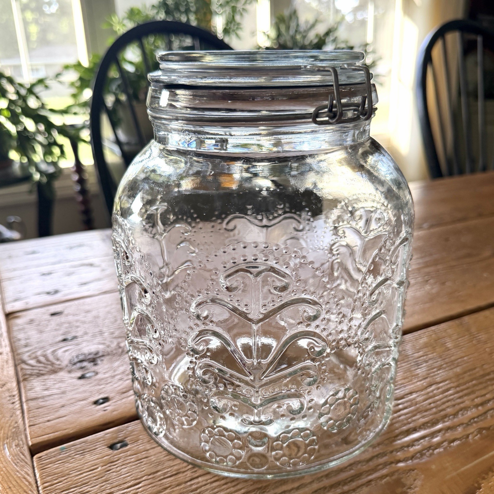 Floral Molded Glass Mason Jar Clamp Jar Lid Embossed Lace Tree Decor 1 Gal
