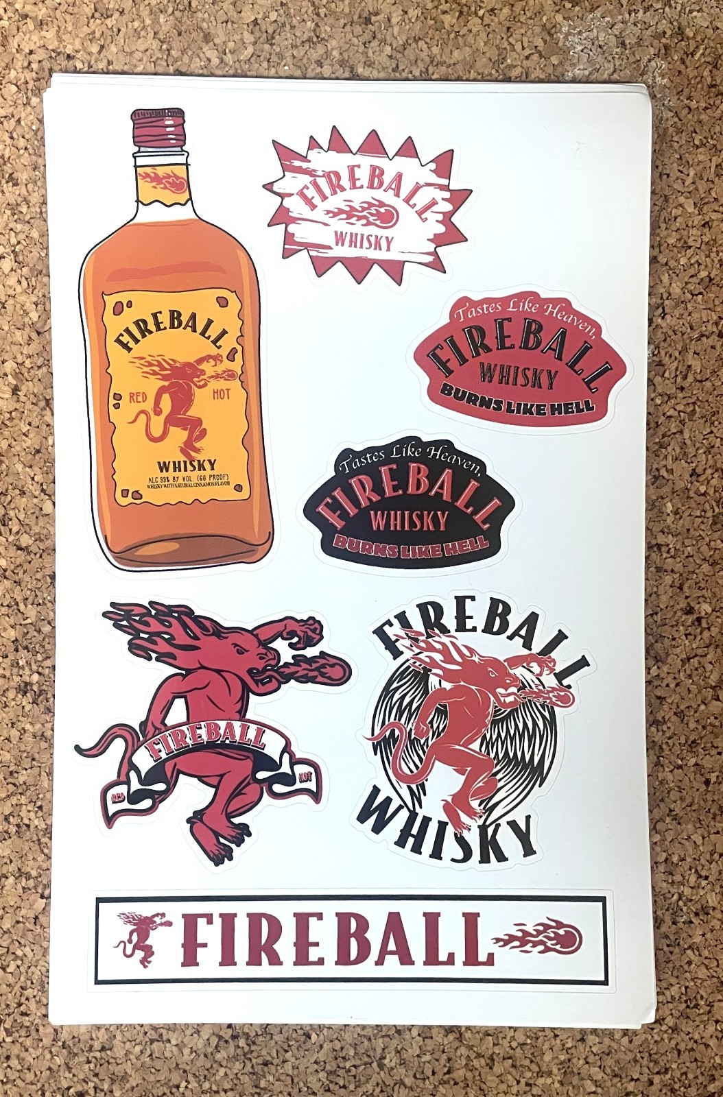 Sheet of fireball Whiskey stickers red & black