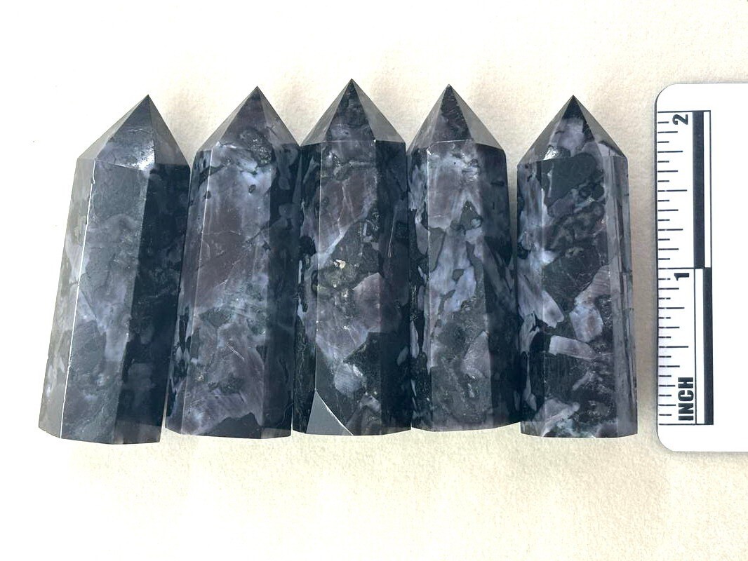 5pcs MYSTIC MERLINITE INDIGO GABBRO Crystal Point Generator Faceted Healing Wand
