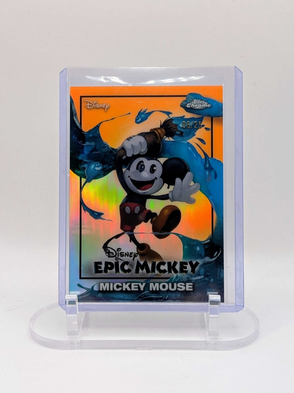 2026 Topps Disney Neon – Mickey Mouse Epic Mickey Orange Refractor /25 EM-1 SP