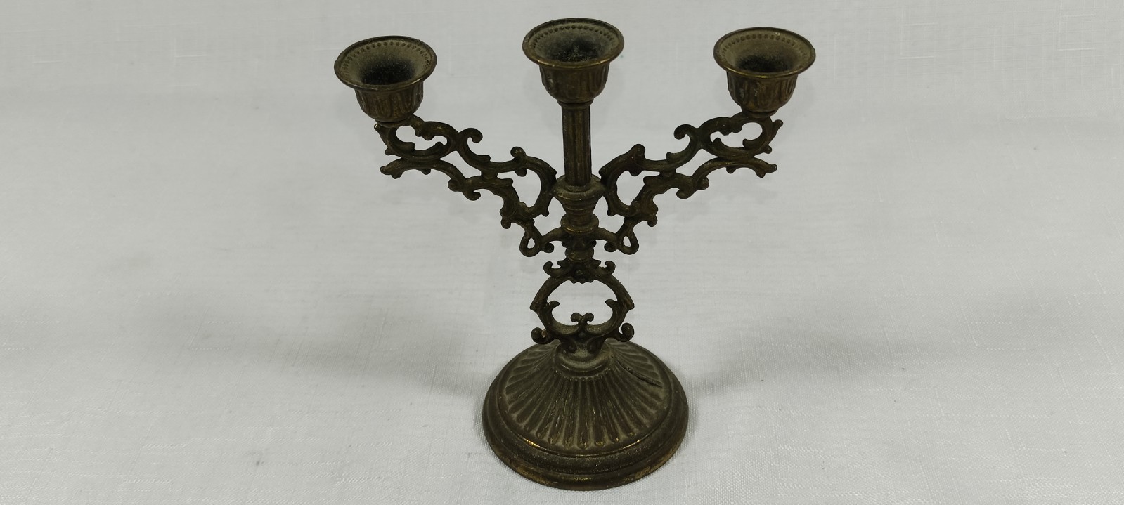 Vintage Italian Ornate Brass Small 3 Branch Mini Candelabra Candle Holder Stick