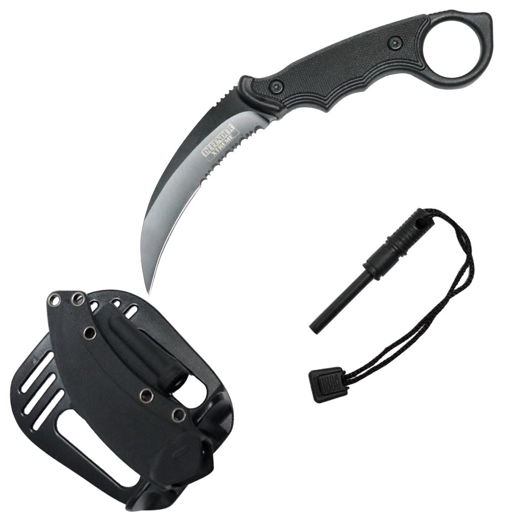 Conceal Carry Karambit Fixed Blade Boot Knife Fire Starter Flint Holster Sheath