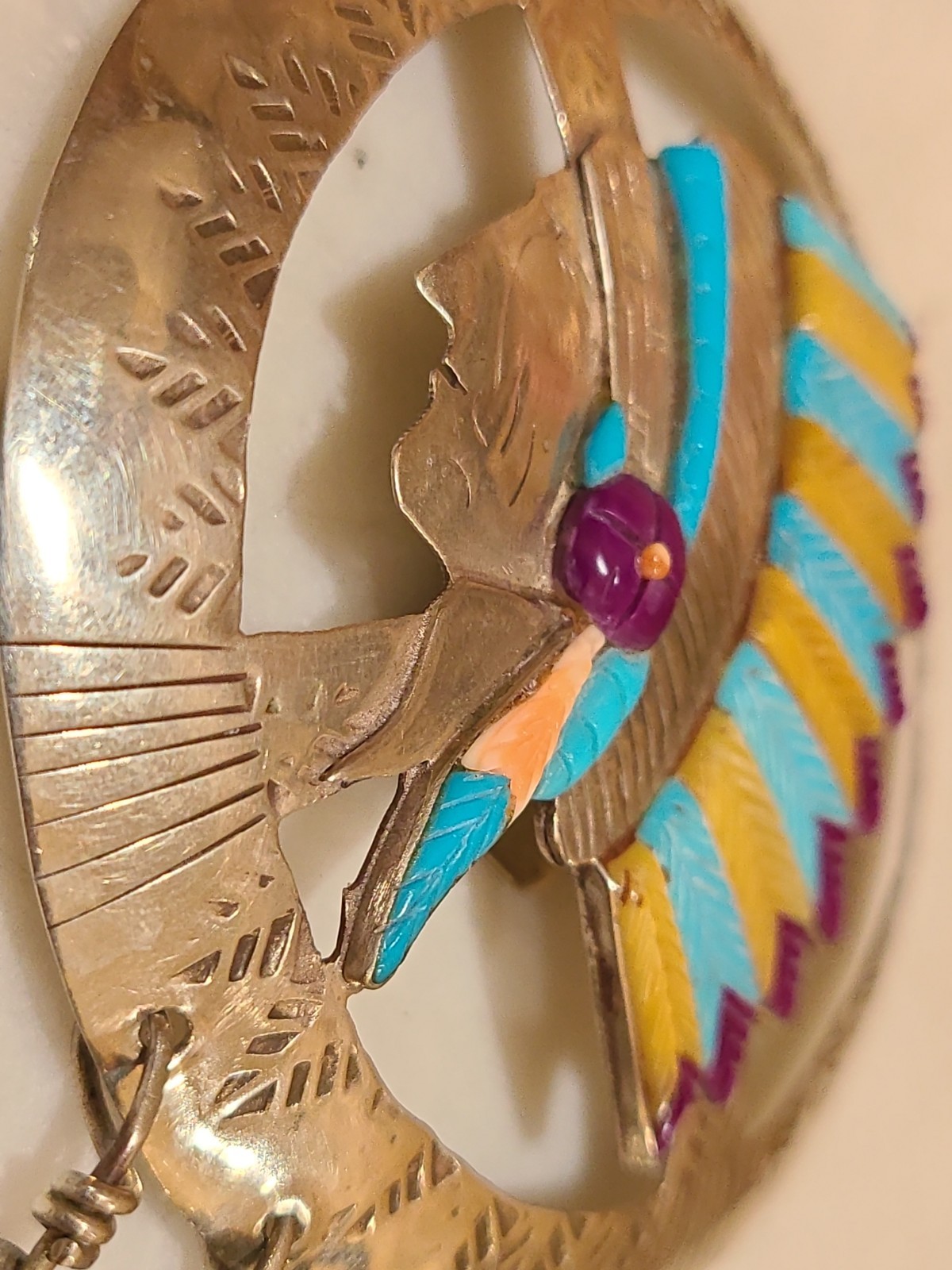 Sterling Silver Native American Indian Chief Bolo Tie Pendant Turquoise MOP