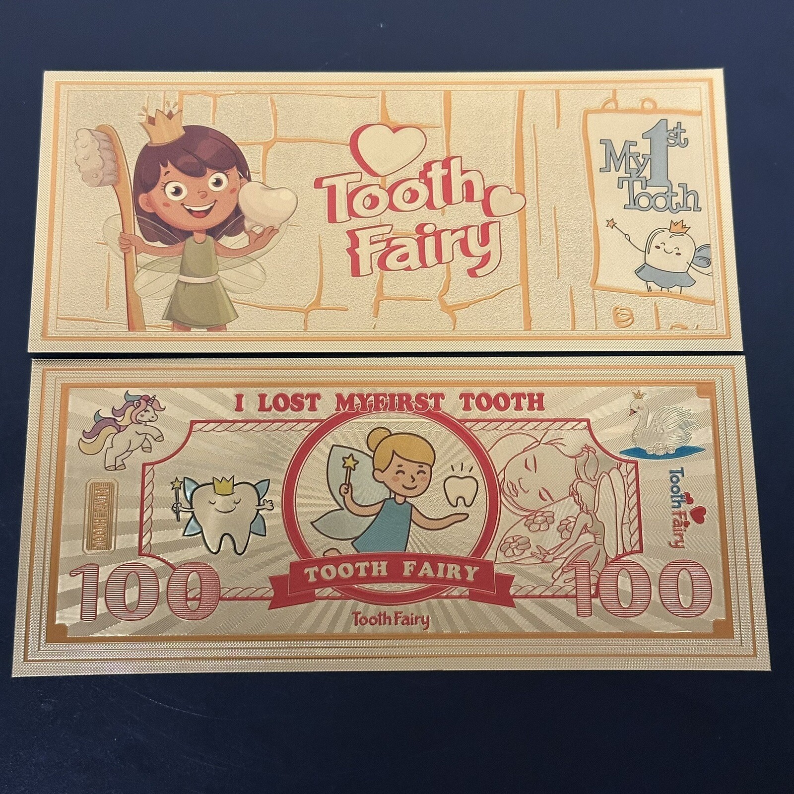 24k Gold Foil Plated Tooth Fairy Banknote First Lost Tooth Collectible