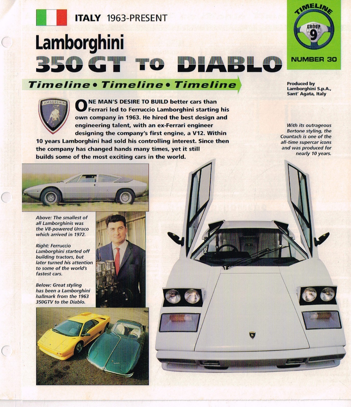LAMBORGHINI Timeline History Brochure:COUNTACH,350 GT,URRACO,MIURA,ESPADA,JALPA,
