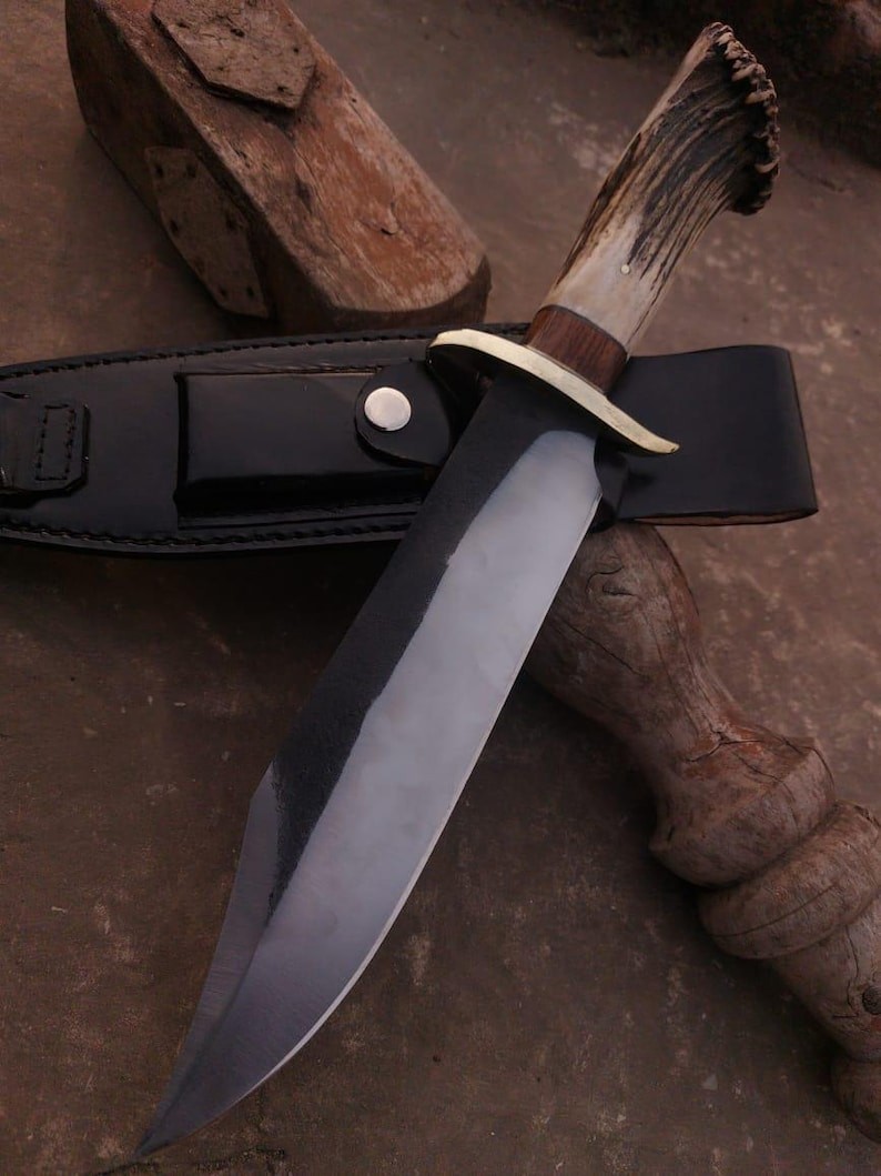 Custom Handmade 1095 High Carbon Steel Hunting Bowie Knife | Stag Horn Handle