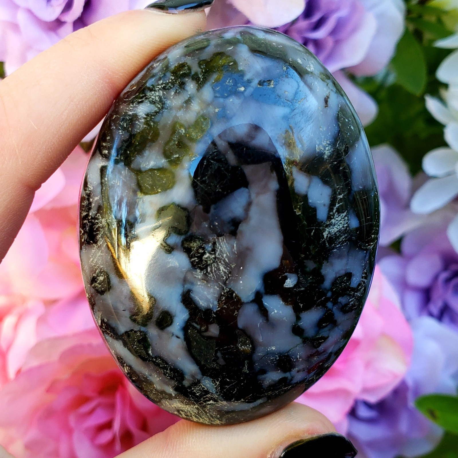 Mystic Merlinite Indigo Gabbro natural polished palm Crystal Healing Gemstone