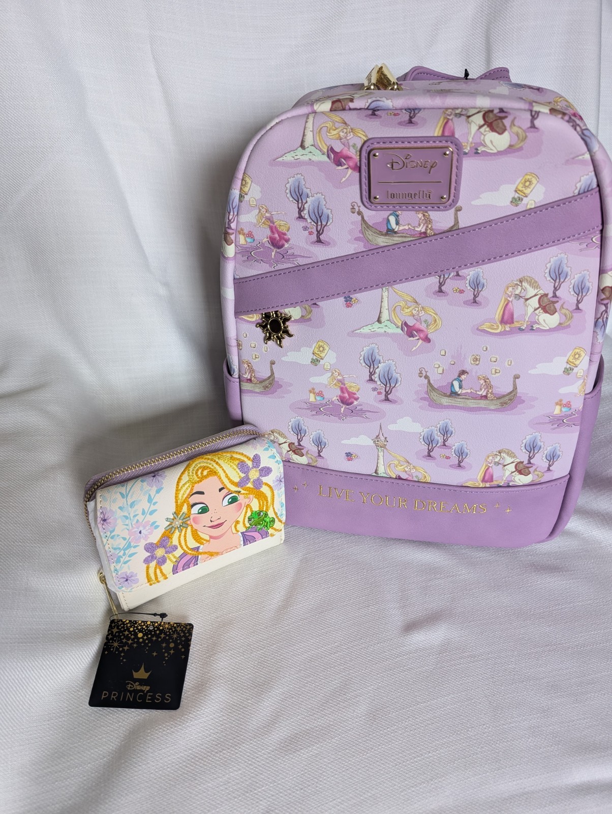 NWT Loungefly Disney Rapunzel Mini Backpack & Wallet Set, Purple/Multicolor