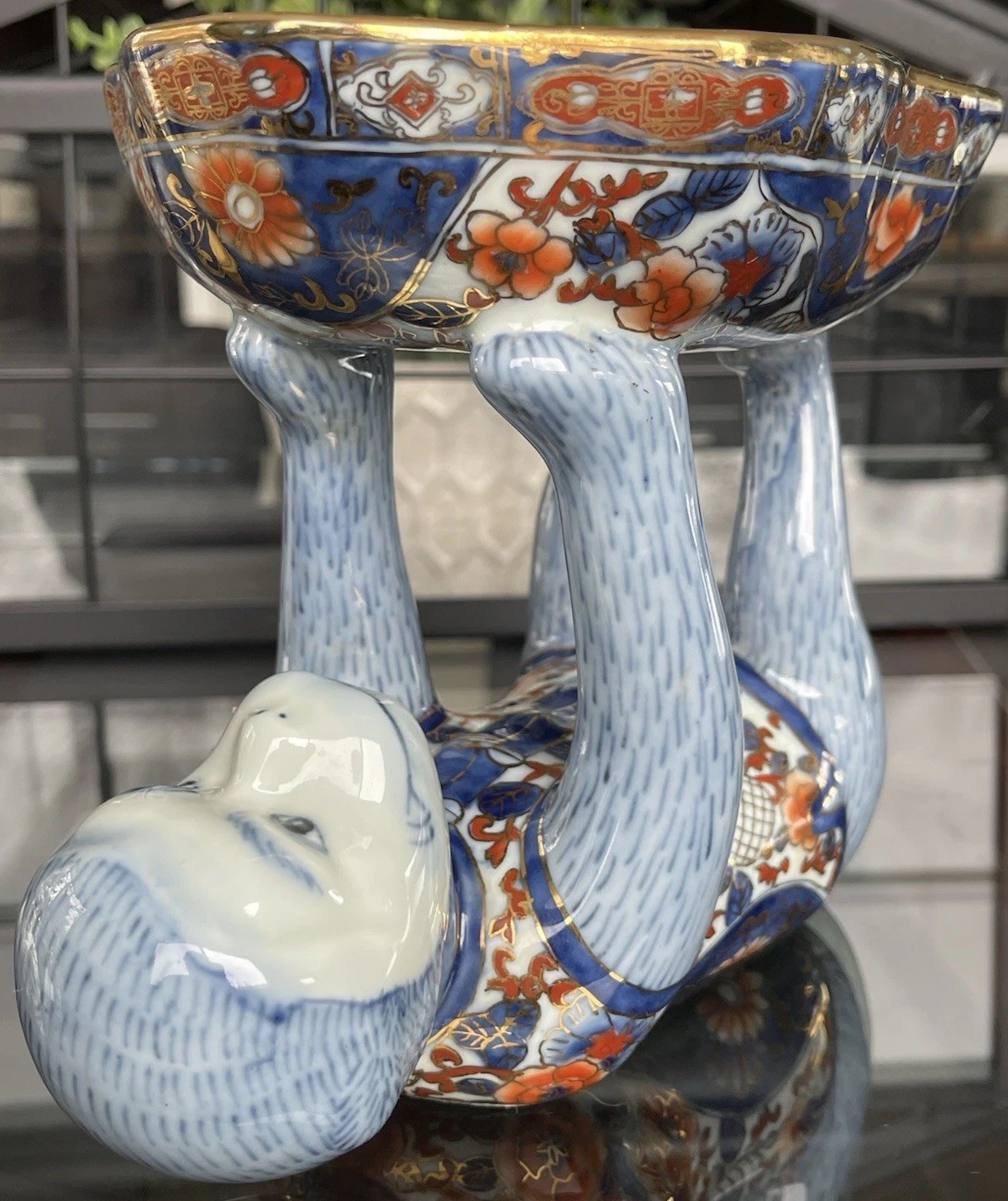 Rare Vintage Imari ceramic money Monkey soap dish nut bowl