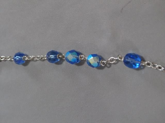 Blue Aurora Borealis Faceted Round Crystal Bead Rosary Italy Crucifix 22 1/2″