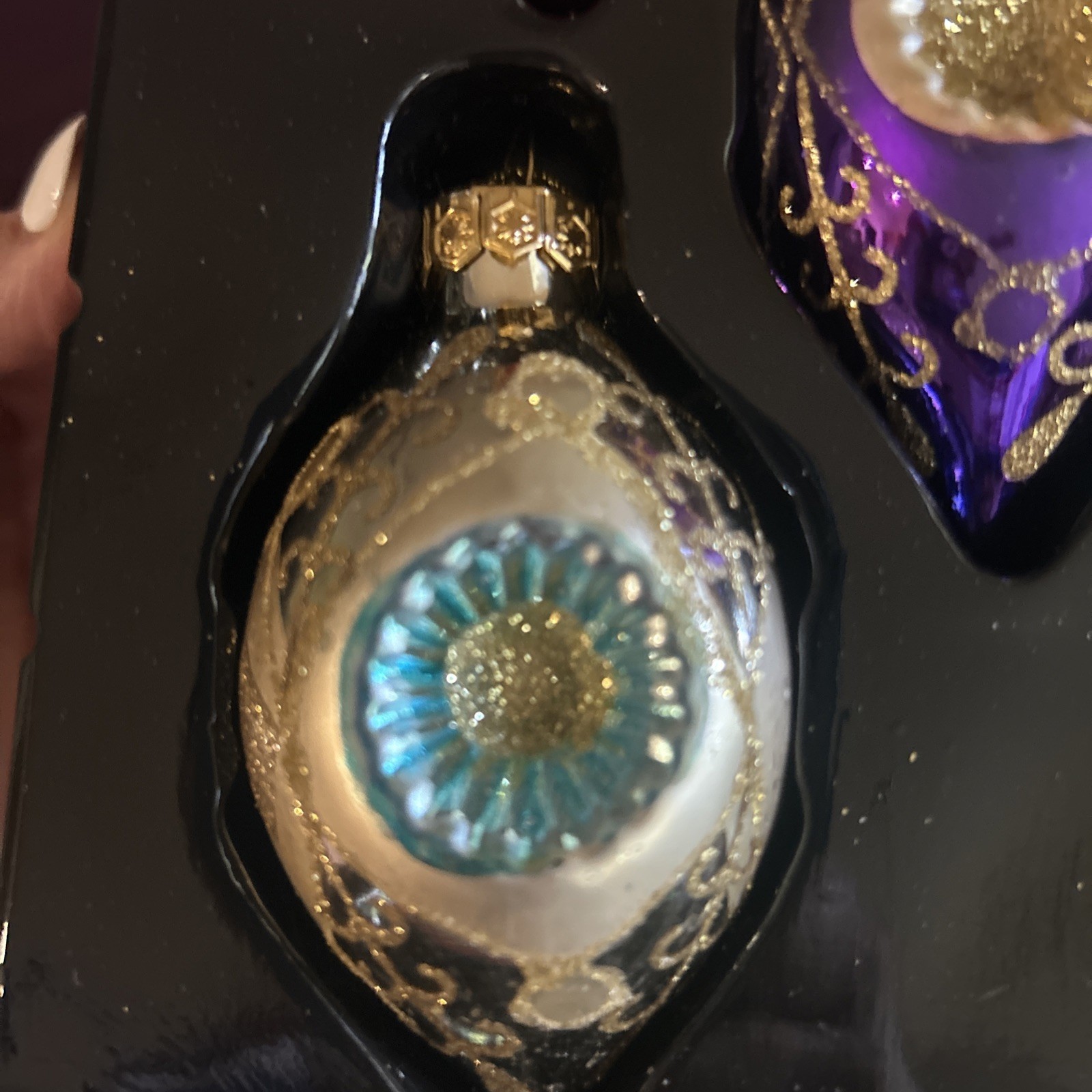 Kurt S. Adler Traditional Glass Christmas Teardrop Ornaments Set 5 Multi Color