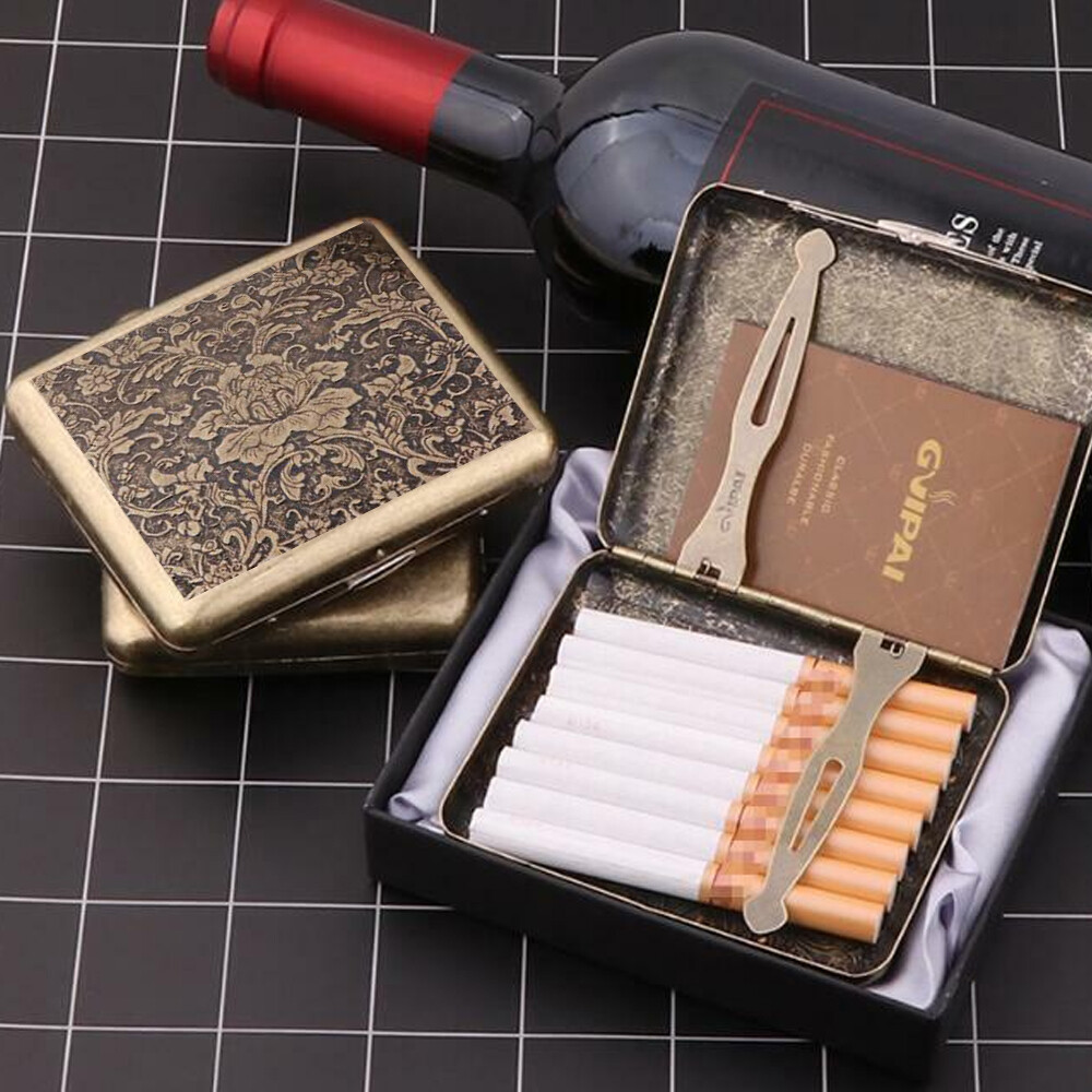 Vintage Metal Cigarette Case Box Tobacco Holder for 20pc King Cigarettes