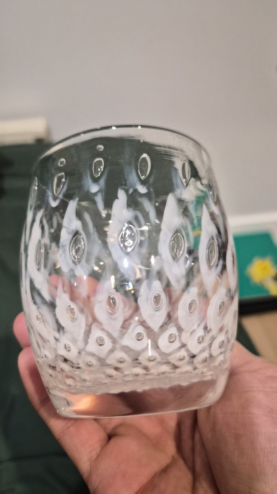 Glassybaby „Yes“ Clear Bubble Votive Candle Holder Hand Blown Seattle Glass