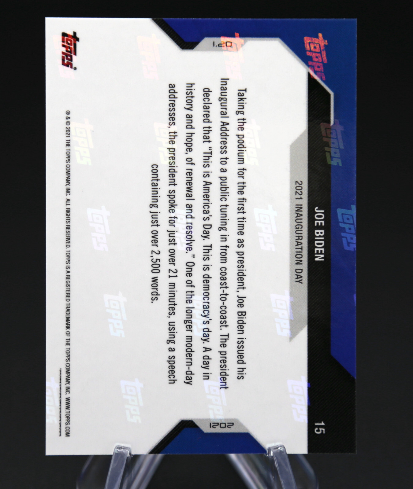 2020 Topps Now Election JOE BIDEN #15 46th President Inaugural 🇺🇸 PR /7,641