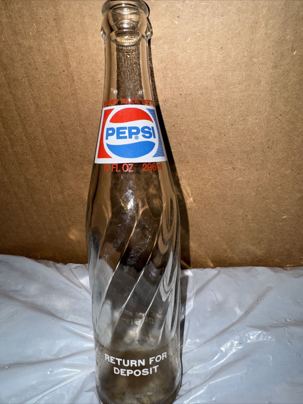 Old Vintage Pepsi Cola Glass 10 oz Return For Deposit Money Back Bottle Swirled