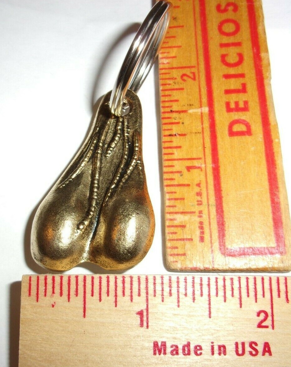 brass balls key ring novelty nuts testicles scrotum keychain biker collectible
