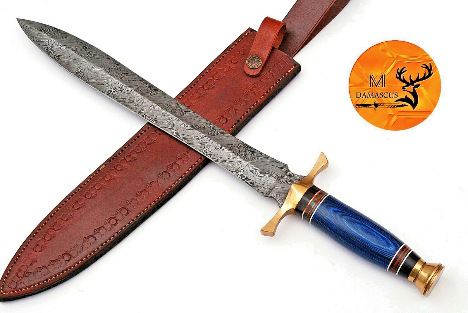 CUSTOM HANDMADE FORGED DAMASCUS STEEL SWORD WITH WOOD & BRASS HANDLE 1661