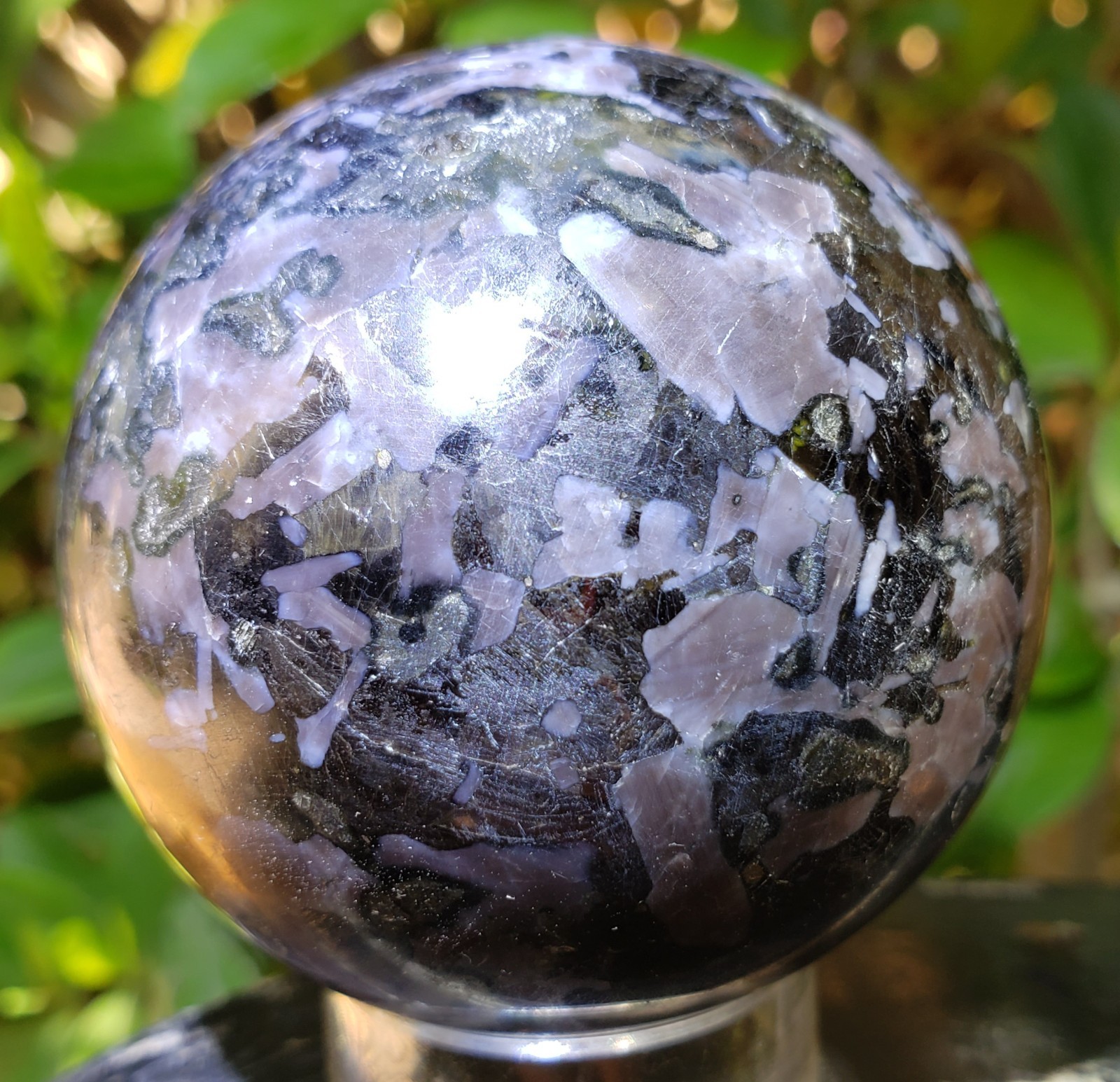 2.25″ Indigo Gabbro Mystic Merlinite Blizzard Stone Crystal Sphere Scratch