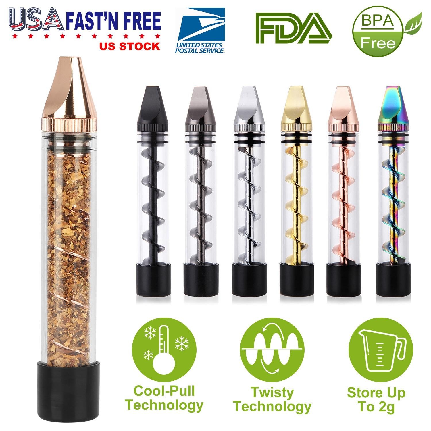 Glass Blunt Pipe Twisty 7-in-1 Grinder Kit w/ Smoking Metal Tip Cleaning Brush