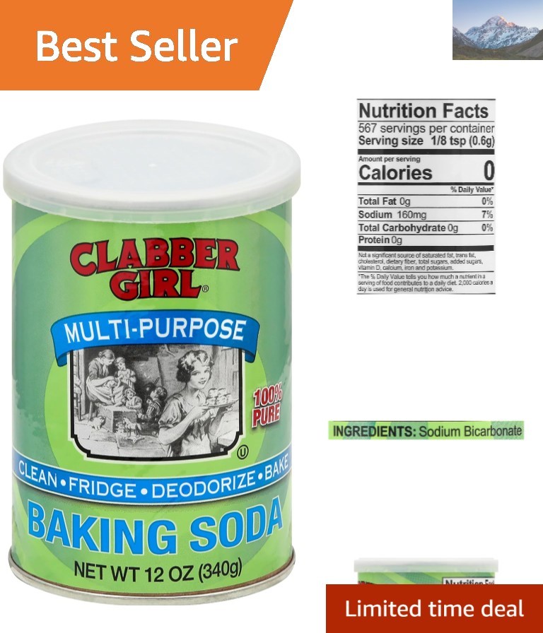 12 Oz Pure Baking Soda with Shake or Pour Lid – Ideal for Baking & Household Use