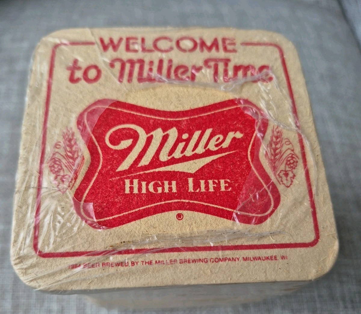 VINTAGE MILLER HIGH LIFE BEER COASTERS STACK OF 100 UNUSED-NEW SEALED 1984