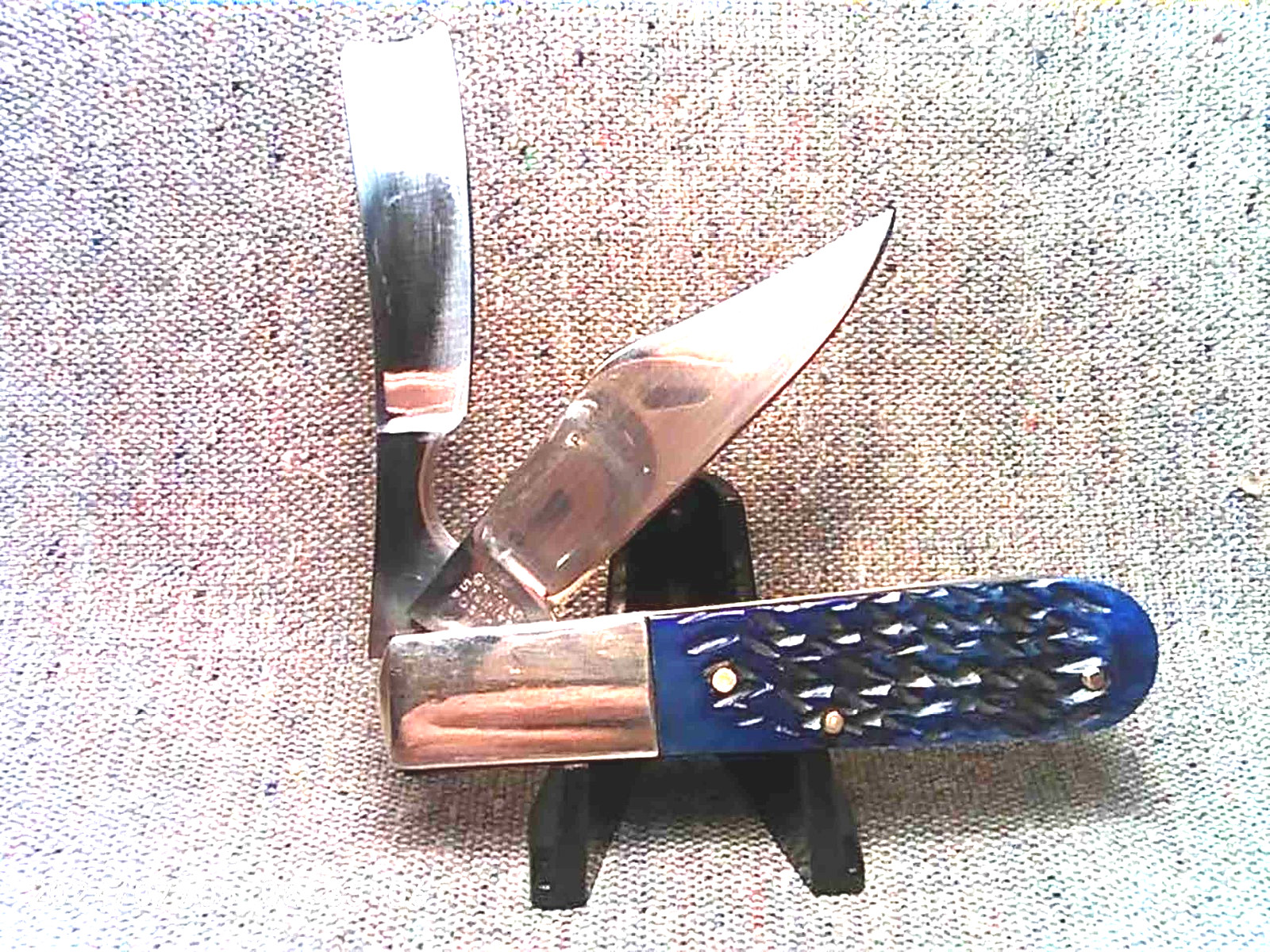 RARE Barlow Razor Pocket Knife Blue Bone Handles Razor & Clip Blades, 3-3/8″