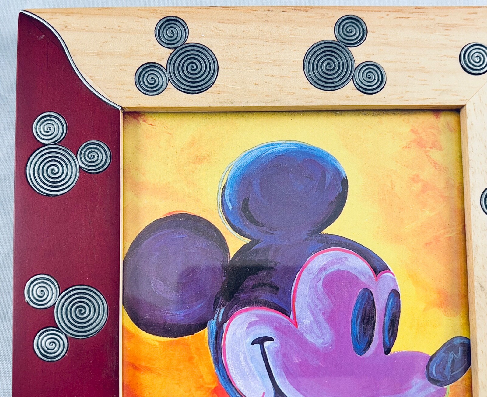 WALT DISNEY INLAID METAL MICKEY MOUSE 2-TONE WOOD 9.5×7.5 PICTURE FRAME 5×7 PIC
