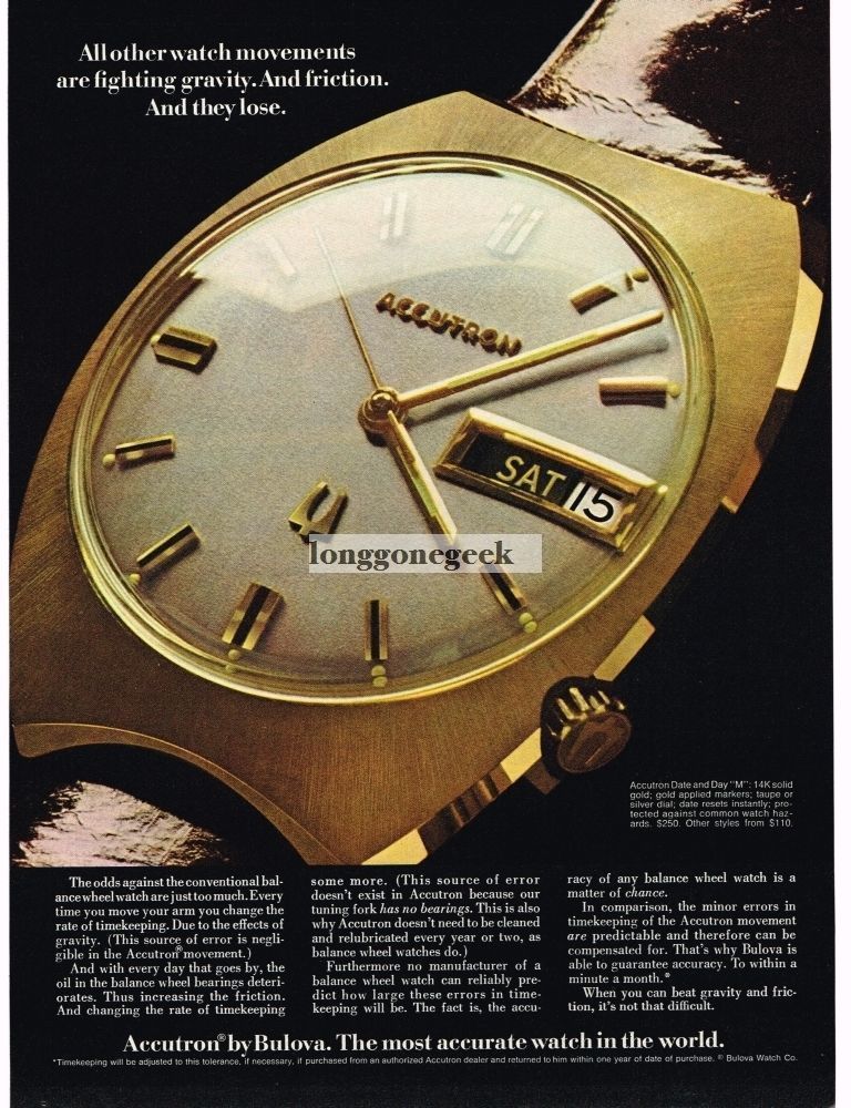 1969 Bulova Accutron „M“ Day and Date Wrist Watch Vintage Print Ad