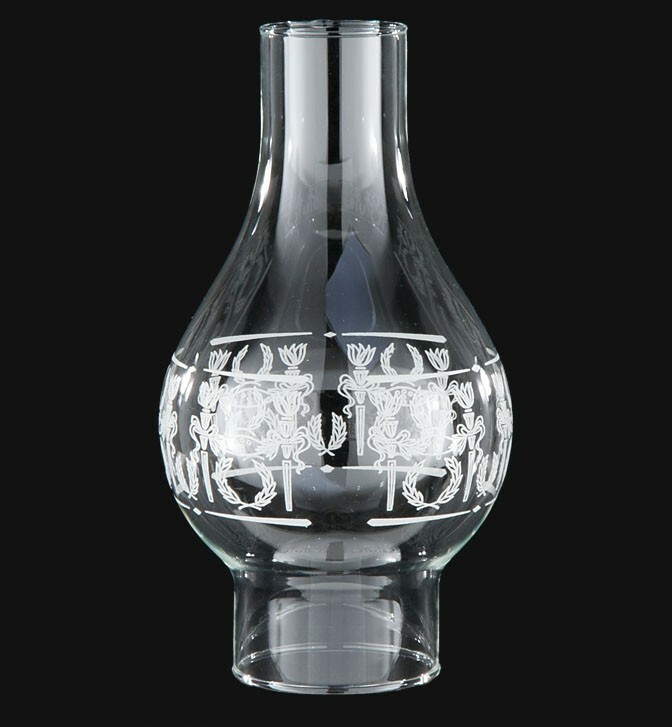 3″ X 9 1/4″ DIANA DECORATED CLEAR GLASS KEROSENE OIL LAMP CHIMNEY 57965JB