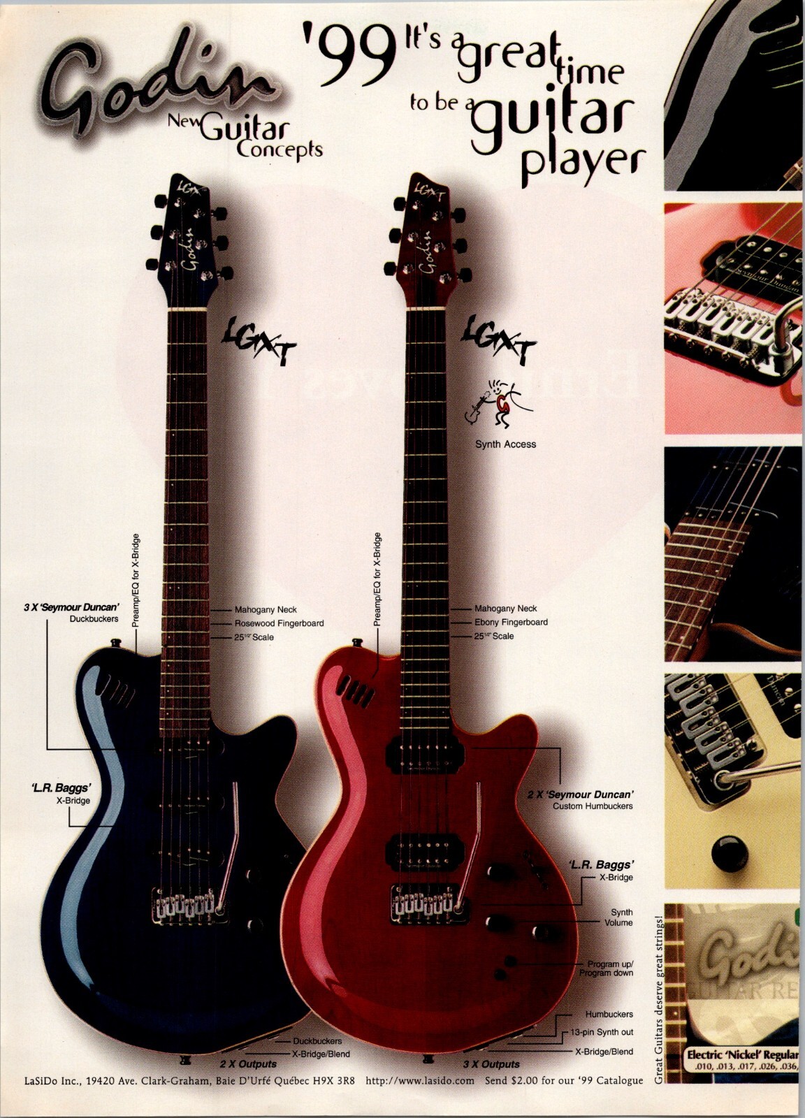 1999 • Godin LGXT print ad • 1990s Guitar ADV-65