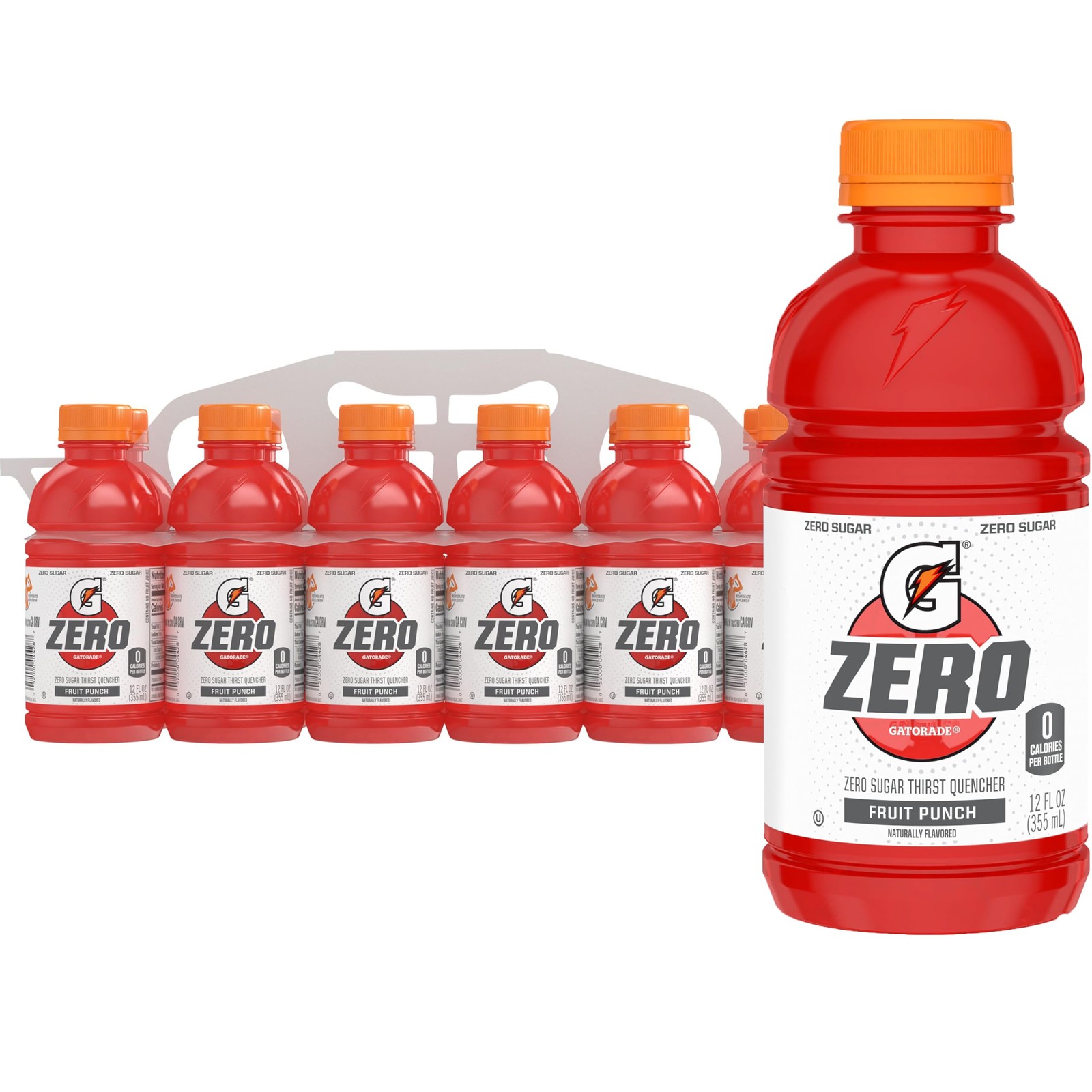 Thirst Quencher Zero Sugar Sports Drink, Fruit Punch, 12oz Bottles, 12 Pack, E